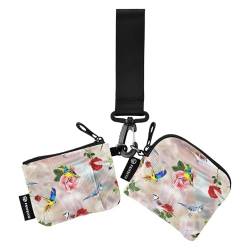 Birds and Flowers Damen Münzgeldbörse Kartenhalter klein abnehmbar Frauen Kreditkartenetui Münzbörse mit Schlüsselanhänger für Damen 2 Packungen, Vögel- und Blumendesign, 1 size, Druckkunst von WDdZzyy