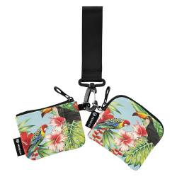 Moderne Münztaschen für Damen, Motiv: Vogel Papagei und Blume, Kartenhalter, kompakte Größe, Reißverschluss, Geldbörse mit Reißverschluss, Münzfach für Damen, 2 Stück, Moderner Vogelpapagei und Blume, von WDdZzyy