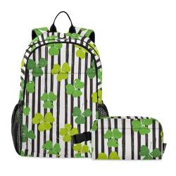 WDdZzyy Rucksack für Jungen mit Brotdose, gestreiftes Kleeblatt, Schultasche und Lunchbox-Set für Jungen, Büchertaschen mit Lunchbox für Jungen von 7–10 Jahren, St Striped Clover, 1 size von WDdZzyy