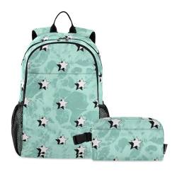 WDdZzyy Rucksack für Schule und Lunchtasche, Grüne Marmorstruktur, Sterne, Jungen, Schulrucksack mit Lunchbox, Jungen-Rucksäcke und Lunchbox, 10-12, Grüner Marmor-Stern, 1 size von WDdZzyy