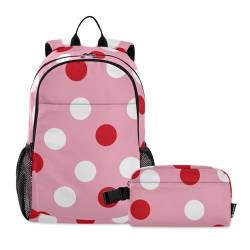 WDdZzyy Rucksack für die Schule mit Lunchtasche, Pfirsich-Punkte, trendige Schultasche mit Lunchtasche, Jungen, Schultaschen 7–10, Pfirsichfarbene Punkte, trendig, 1 size von WDdZzyy