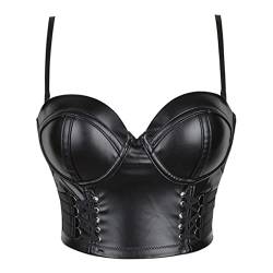 WEITING Damen Steampunk Leder Korsett Top Crop Bustier Gothic BH Push Up Mieder Sexy Dessous Corselet Party Kurz Camis Plus Size - Schwarz, XL von WEITING