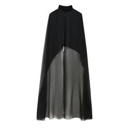 WEITING Europäische und amerikanische Frühlings-Freizeitmode, asymmetrische Cape-Jacke aus Tüll – Schwarz – Einheitsgröße von WEITING