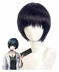 WELLHY Cosplay Perücke Persona 5 Tae Takemi Cosplay Perücke Frauen Kurz Dunkelblau Perücke Cosplay Anime Cosplay Perücke Hitzebeständige Synthetische Perücken Halloween for Coser von WELLHY