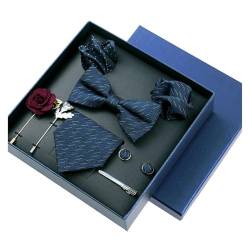 WENH 8-teiliges Set Business-Krawatten in Blau for Männer, Blumenbroschen, Anstecknadeln, Manschettenknöpfe, Krawattenklammern, Schmetterlingsfliege, Hochzeitsaccessoires, Geschenkbox-Set(HSbox-15) von WENH