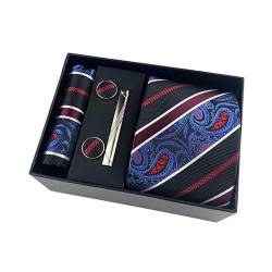 WENH Neu Seidenkrawatten Manschettenknöpfe Sets In Geschenkbox Benutzerdefinierte Mariage Gestreifte Krawatte(16) von WENH