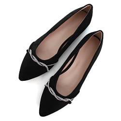 WENJIAZHIZHI Damen Ballerinas Schuhe Schwarz Ketten Slip-On Loafers Flache Kleid Schuhe für Frauen Elegant Bequem Spitze Zehe, A-Schwarz, 40.5 EU von WENJIAZHIZHI