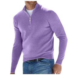 Half Zip Pullover Herren Langarmshirt Herren Zip Poloshirts Hemd Herren Langarm Einfarbig Strickpullover Sport Shirt Männer Sweatshirt enges sportoberteil Herren Violett M von WEOPLKIN