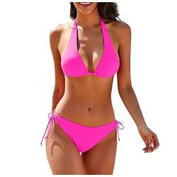 WEOPLKIN Bikini Damen Sexy Brazilian Bikini Damen Set Triangel String Oberteil Bikini Tanga Bademode Riemchen-Bikini Bademode Swimsuit Zweiteiliger Badeanzug Bikini Damen high Waist Rot L von WEOPLKIN