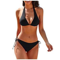 WEOPLKIN Bikini Damen Sexy Brazilian Bikini Damen Set Triangel String Oberteil Bikini Tanga Bademode Riemchen-Bikini Bademode Swimsuit Zweiteiliger Badeanzug high Waist Bikini Schwarz S von WEOPLKIN