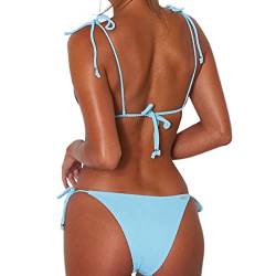 WEOPLKIN Sexy Bikini Damen Set Push Up Bikini Brazilian Triangel String Bikini Oberteil Tanga Bikini Bademode Swimsuit Zweiteiliger Badeanzug Tankinis fã¼r Damen blau L von WEOPLKIN