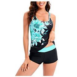 WEOPLKIN Tankini Damen Bauchweg Push up Badeanzug Damen Elegant Tankini Oberteil Zweiteilig Tankini Damen Set High Waist Beachwear Hotpants Badeanzug Schwangerschaft Badeanzug Grün S von WEOPLKIN