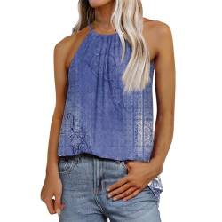 WEOPLKIN Top mit Spitze Damen Musselin Bluse Damen Top Damen Sexy Trägershirt Damen Festliche Blusen Damen Große Größen Weisses Bluse Damen Leinenbluse Damen Sommer Kurzarm Top Damen Blau 3XL von WEOPLKIN