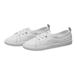 WESIEVYA 1 Paar Damen-Sneaker Flattie lässige Schuhe Turnschuhe Schuhe elegant würfelunterlage photostickomni Jeans on turnschläppchen Damen Sneaker Freizeitschuhe Damenschuhe Weiß von WESIEVYA