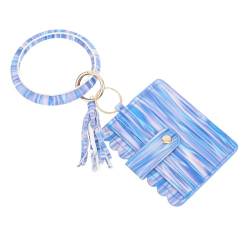 WESIEVYA Anhänger Karten Halter Card Holder Key Chains Geldbörsenhalter fürs Auto Armband schlüsselbund kartenhalter Tasche hängende Dekoration Armband-Schlüsselbund-Kartenhalter Leder Blue von WESIEVYA