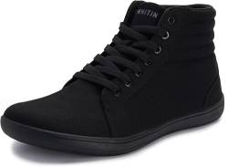 WHITIN Barfußschuhe Herren Winter Barfuss Schuhe Damen Canvas Barfuß Hoch Sneaker Barefoot Shoes Breite Traillaufschuhe Minimalschuhe Winterschuhe Schwarz 42 EU von WHITIN