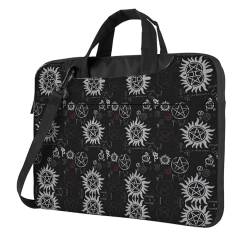 WHJYCC Supernatural Symbols Black 15,6 Zoll Laptoptasche, Handtasche, geeignet für 15-15,6 Zoll Laptops, Single Shoulder Carry Aktentasche, Schwarz, Schwarz , 15.6 inch von WHJYCC