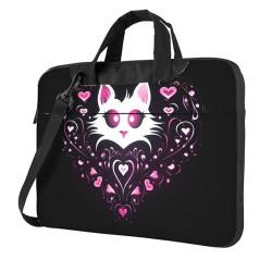 WHJYCC Weiße Katze mit rotem Herz 15,6 Zoll Laptoptasche, Handtasche, geeignet für 15-15,6 Zoll Laptops, Single Shoulder Carry Aktentasche, Schwarz, Schwarz , 15.6 inch von WHJYCC