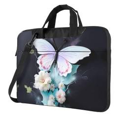 WHJYCC White Butterfly 14 Zoll Laptoptasche, Handtasche für 14 Zoll Laptop, Schultertrage Aktentasche, Schwarz, Schwarz , 14 inch von WHJYCC