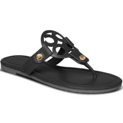 Damen-Flip-Flops, Sommer-Sandalen für Damen, elegante Sandalen, Strandsandalen für Damen, flache Schuhe, niedliche Ledersandalen, Schwarz, 37/37.5 EU von WICDIC