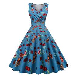 Italienische Sommerkleider Midi Kleider Damen 50er Jahre Vintage Kurzarm V-Ausschnitt Polka Dot Swing Coctailkleid Hochzeit Festlich Knielang Kleid Partykleider Damen Sommer Damen Kleider Sommer no von WILLBEST