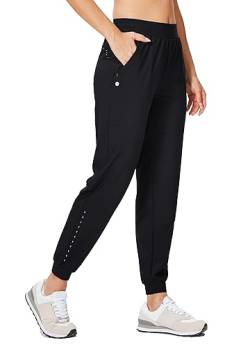 WILLIT Damen Athletic Jogger Hose Laufen Jogginghose Workout Schnelltrockner Hose Leichtgewicht mit Reißverschlusstaschen Schwarz S von WILLIT