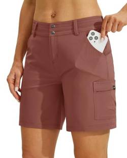 WILLIT Damen Golf Wanderhose Kurz Cargo Shorts Schnelltrockner Sportliche Stretch Shorts Lässige Sommer Shorts Trekkinghose Outdoor leichte mit Taschen 7" Rostrot 46/ US14 von WILLIT