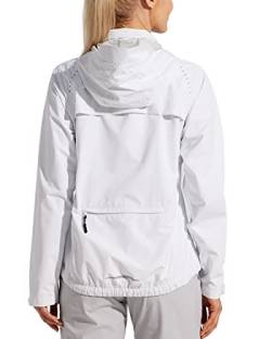 WILLIT Damen Radfahren Fahrradjacke Wasserdichte Regenjacke Leichte Laufjacke Atmungsaktiv Regenjacke Windbreaker Radjacke Wandern Fahrrad Jacke Packable Hooded Weiß XL von WILLIT