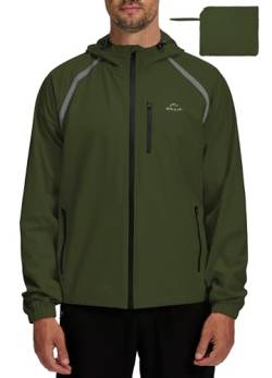 WILLIT Fahrradjacke Herren Regenjacke Wasserdicht mit Kapuze Leichte Radfahren Gear Windbreaker Atmungsaktiv Windjacke Verpackbar für Golf Radfahren Wandern Laufen Outdoor Armeegrün XXL von WILLIT