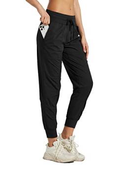 WILLIT Jogginghose Damen Studio Jogger Tanzhose Wanderhose Reisehose Gestreift Workout Lounge Kordelzug Hose mit Taschen Schwarz XXL von WILLIT