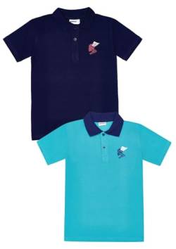 WINKIKI Kids Wear 2er-Pack Set Klassische Poloshirts für Jungen und Teenagers mit kurzen Ärmeln und geripptem Polokragen Spreizkragen mit Knopfleiste mit Zwei Knöpfen - Turq/Red - 128 von WINKIKI Kids Wear