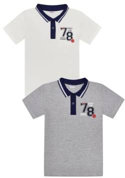 WINKIKI Kids Wear 2er-Pack Set Klassische Poloshirts für Jungen und Teenagers mit kurzen Ärmeln und geripptem Polokragen Spreizkragen mit Knopfleiste mit Zwei Knöpfen - White/Navy - 158 von WINKIKI Kids Wear