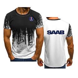 Herren Sommer Farbverlauf Kurzarm für SAAB Bedruckte T-Shirts Lässige Bequeme T-Shirts Rundhalsausschnitt Leichte Sportoberteile Schnell trocknende Unisex-Arbeitskleidung,White-XL von WIOSEN