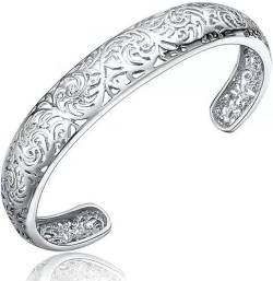 Verstellbarer Armreif aus Sterlingsilber, Damen-Armband aus 925er-Sterlingsilber, Vintage-Handschnitzerei, hohler Armreif, Freundschaftsarmband, Damen-Silberschmuck, Geburtstagsgeschenke for Schwester von WIPPWER