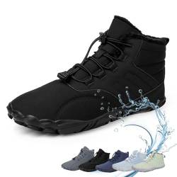 Winter Barfußschuhe Damen Herren Wasserdicht Wandern Barfuß Breite Zehenbox Schuhe Turnschuhe Herbst Hoch Warm und Rutschfeste Stiefel, Schwarz , 42.5 EU von WIWIDANG