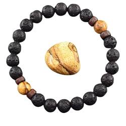 WJREGG Armband Herren Perlen, Armbänder Mit Perlen Aus Natürlichem Edelsteinkristall Und Lavastein, Bildstein, Modisches Meditationsarmband, Glücksbringer, Stretch-Armband Für Frauen Und Männer von WJREGG