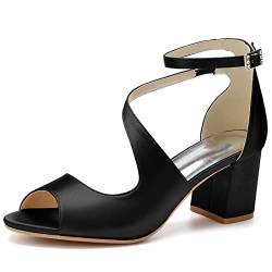 WJREGG Frauen Mary Jane Pumps mit Blockabsatz, Peep-Toe dickem niedrigen Absatz mit Schnallen - Elegante Schuhe für Büro, Hochzeiten und Abendkleider,Schwarz,38 von WJREGG