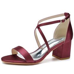 WJREGG Frauen Sandalen für sommerliche Hochzeiten und Galaabende, mit Peek-Toe, Schnallen und hohen Absatz Braut und Hochzeits Sandalen,Burgundy,40 von WJREGG