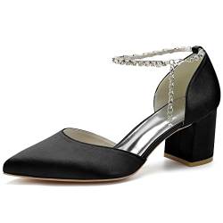 WJREGG Frauen Schuhe Stabile Absatz High Heels mit geschlossenen und Spitzen Zehen, Hochzeitsschuhe für Damen, Sandaletten mit Schnalle,Schwarz,41 von WJREGG