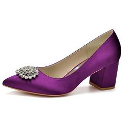 WJREGG Hochzeitsschuhe für Frauen Geschlossene Zehen, niedriger, Stabiler Absatz mit Spitzen Zehen, Elegante Pumps für Hochzeiten, Dates und Galaabende,Lila,41 von WJREGG