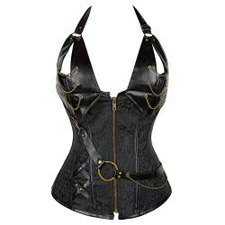 WLFFW Corsage Steampunk Damen Kostüm Kunstleder Bustiers Korsett (EUR(46-48) 5XL, Schwarz) von WLFFW