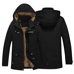 Wintermantel Herren Dicke Wolle Baumwoll Langarm Outdoorjacke mit Tasche Casual Fleece Gefüttert Winter Mantel Herren Gemütlich Wetterfest Mittellang Coat von WLHBF