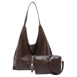 WMFASBAG 2 Stück Damen-Handtasche aus PU-Leder, lässige Hobo-Tasche, verstellbarer Riemen, Handtasche für die Arbeit (schwarz) von WMFASBAG