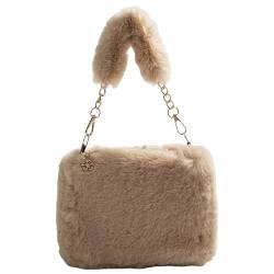 WMFASBAG Casual Fuzzy Umhängetasche Damen Kette Quadratische Tasche Vielseitige Flauschige Umhängetasche Weiche Süße Herbst Winter Weibliche Geldbörse von WMFASBAG