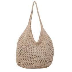 WMFASBAG Damen-Strick-Umhängetasche, einfarbig, gehäkelte Netztasche, große Kapazität, gestrickte Tragetasche, Damen-Tageshandtasche von WMFASBAG