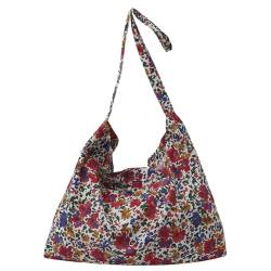 WMFASBAG Einkaufstasche aus Segeltuch mit Blumenmuster, großes Fassungsvermögen, Hobo-Umhängetasche, ästhetische, wiederverwendbare Einkaufstasche für Frauen, Urlaub, Einkaufen, Lebensmittel von WMFASBAG