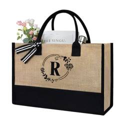 WMFASBAG Jute-Einkaufstasche für Damen, Sommer-Strandtasche, große Kapazität, personalisierte Tragetasche mit Buchstaben, Leinen-Reisehandtasche für Lehrer, Freunde, Brautjungfern von WMFASBAG