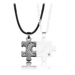 WMUVAZA Seelenverwandte Puzzle-Halskette, 2 Stück Herz Puzzle Anhänger Kette für Damen Herren Edelstahl Herzkette Pärchen kette Partner kette Freundschaftskette bff Ketten Passende Halskette Partner von WMUVAZA