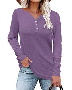 WNEEDU Damen Leichte Henley Shirt Langarm Lässig T-Shirt Leichte Tunika Pullover mit Knöpfe von WNEEDU