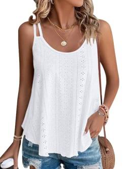 WNEEDU Damen Tank Tops Sommer Spaghetti Cami Oberteile Ärmellose Rundhalsausschnitt Blusen Top Shirts Weiß 2XL von WNEEDU